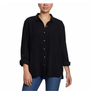 NWT*  Anne Klein | Black Gauze Long Sleeve Button Down Shirt